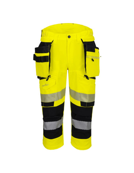Spodnie ostrzegawcze 3/4 DX4 Portwest stretch z kieszeniami Żółty/Czarny