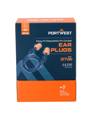 Zatyczki do uszu Portwest EP12 Easy Fit – piankowe zatyczki ze sznurkiem SNR 36 dB | ToSafe