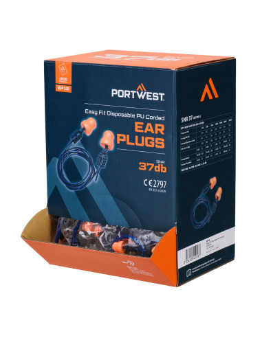 Zatyczki do uszu Portwest EP12 Easy Fit – piankowe zatyczki ze sznurkiem SNR 36 dB | ToSafe