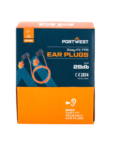 Zatyczki do uszu Portwest EP23 Easy Fit TPR – wielokrotnego użytku ze sznurkiem | ToSafe