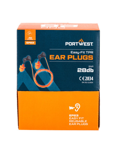 Zatyczki do uszu Portwest EP23 Easy Fit TPR – wielokrotnego użytku ze sznurkiem | ToSafe
