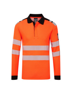 Koszulka polo trudnopalna Portwest PW3 Modaflame Knit HVO FR734 z długim rękawem Pomarańczowy/Czarny