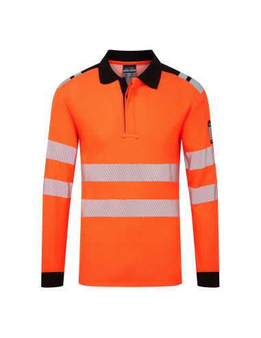 Koszulka polo trudnopalna Portwest PW3 Modaflame Knit HVO FR734 z długim rękawem Pomarańczowy/Czarny