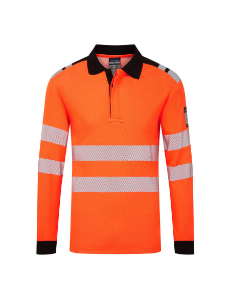 Koszulka polo trudnopalna Portwest PW3 Modaflame Knit HVO FR734 z długim rękawem Pomarańczowy/Czarny