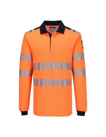 Koszulka polo trudnopalna Portwest PW3 Modaflame Knit HVO FR734 z długim rękawem Pomarańczowy/Granatowy