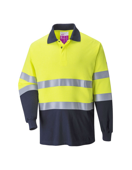 Koszulka polo trudnopalna Portwest Modaflame FR74 z długim rękawem Żółty/Granatowy