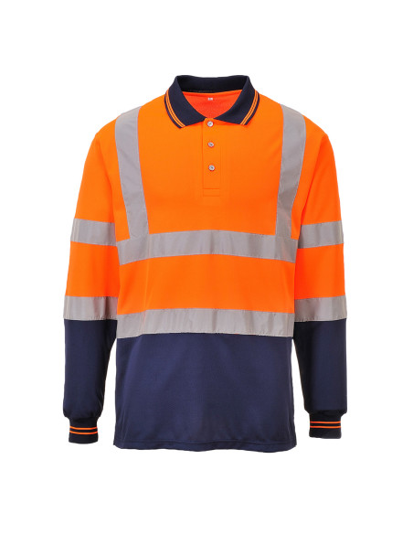 Dwukolorowa koszulka polo ostrzegawcza z długim rękawem Micro Mesh Bird Eye S279 | ToSafe