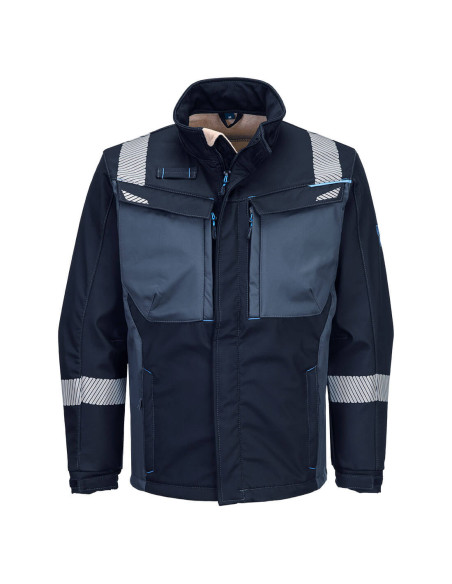 Kurtka softshell trudnopalna spawalnicza antystatyczna chroniąca przed łukiem elektrycznym WX3 Portwest FR704 Czarny Granatowy