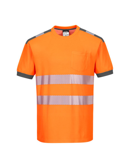 T-shirt ostrzegawczy oddychający PW3 Portwest T181 Pomarańczowy/Czarny Pomarańczowy/Szary